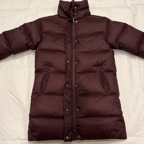 Eileen Fisher Eggshell Recycled Nylon Funnel Neck Coat - Petite Small - Cassis - Picture 9 of 15